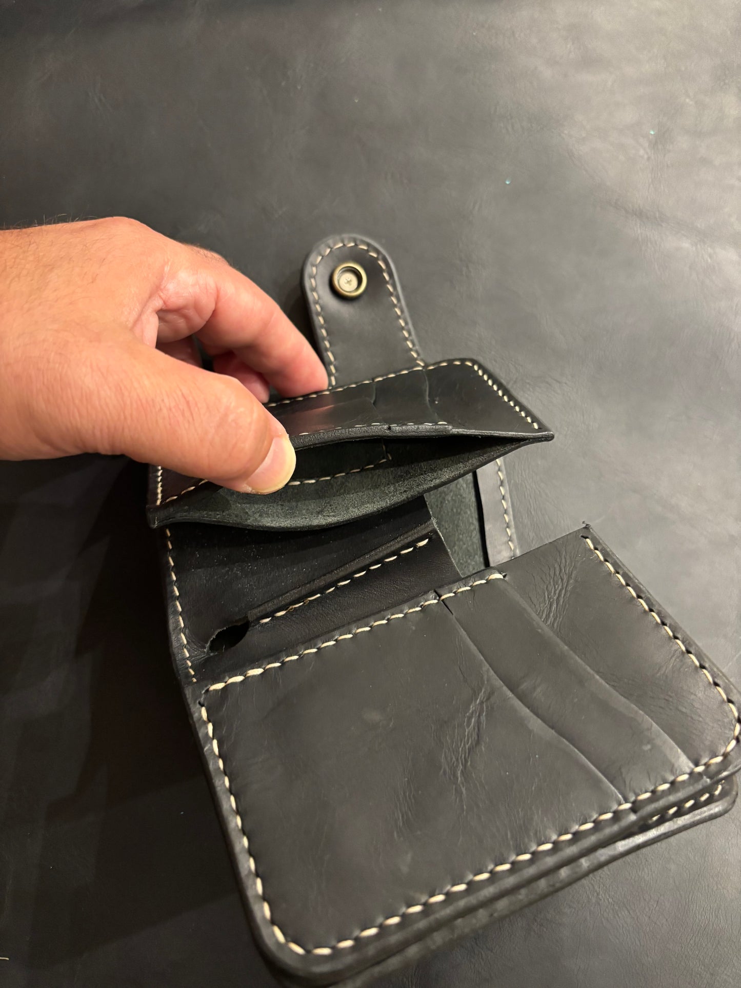 Biker wallet handcrafted using highest quality Black Waxy Vegetable Tanned Leather