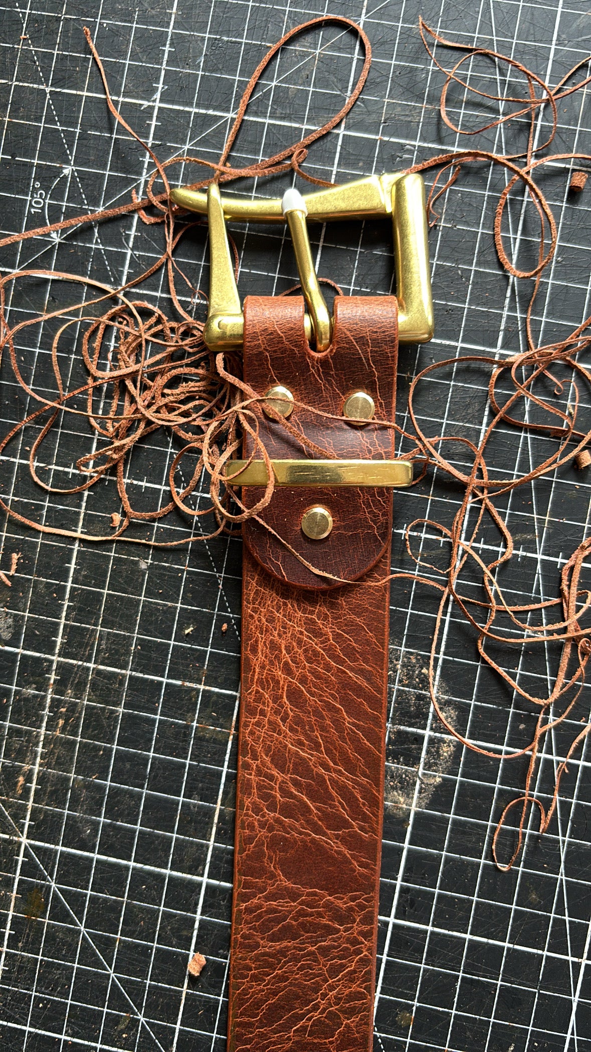 Leather Belt with Solid Brass Fireman Style Quick Release with Matching Brass Belt Keep