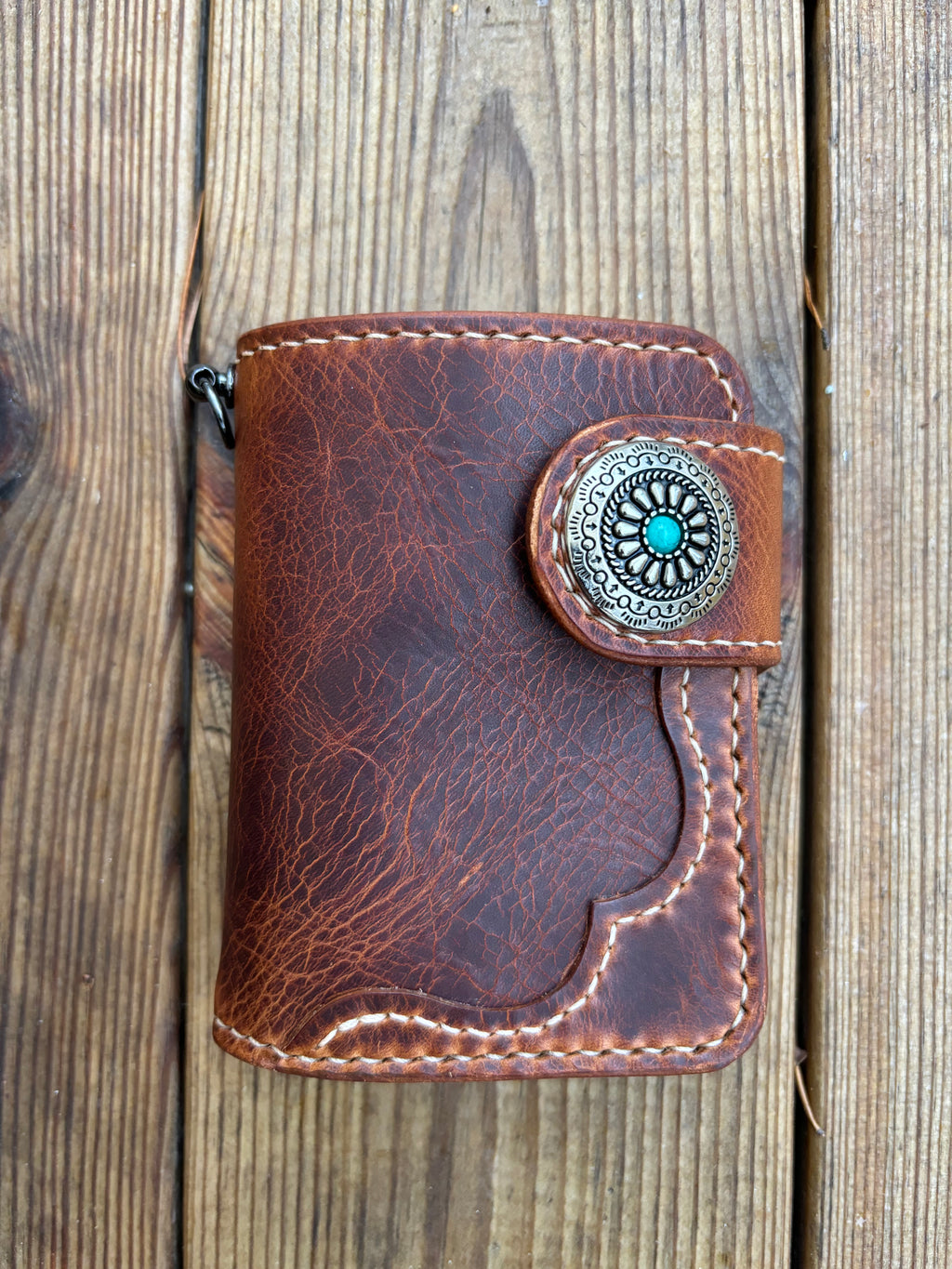 Handmade Biker Wallet, Leather Biker Wallet With Coin purse, Concho Wallet, Leather Chain Wallet handcrafted using Italian Waxy Leather