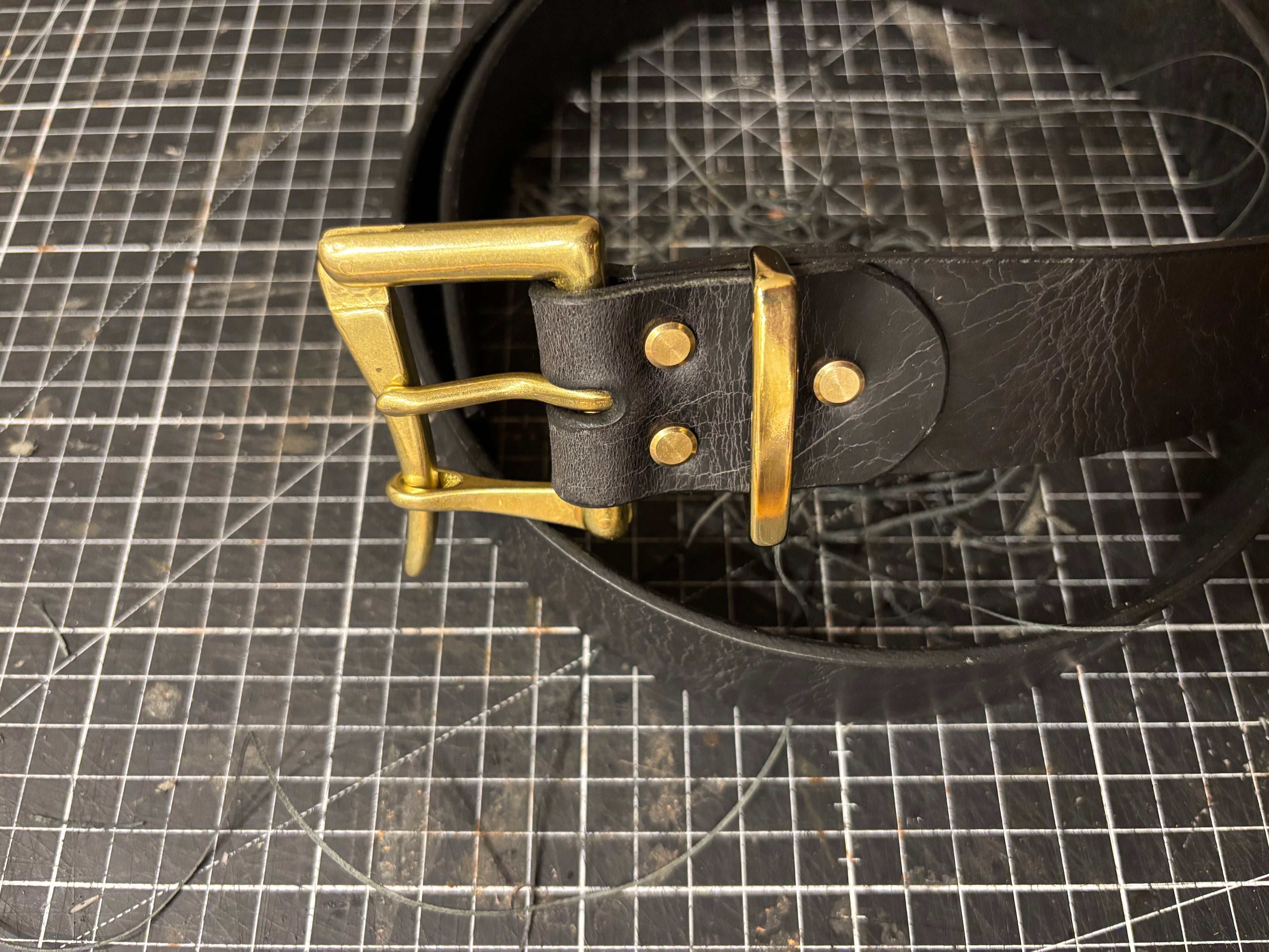 Leather Belt with Solid Brass Fireman Style Quick Release with Matching Brass Belt Keep