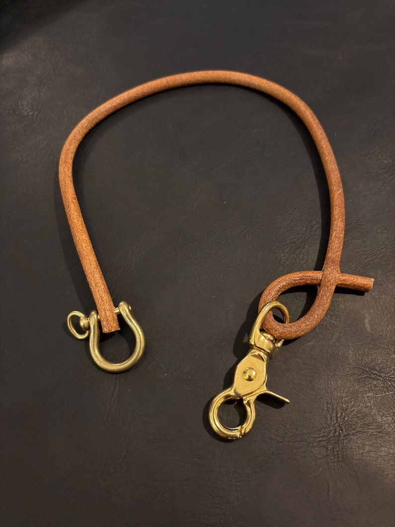 Handmade Round Leather Lanyard with Solid Brass Trigger Snap