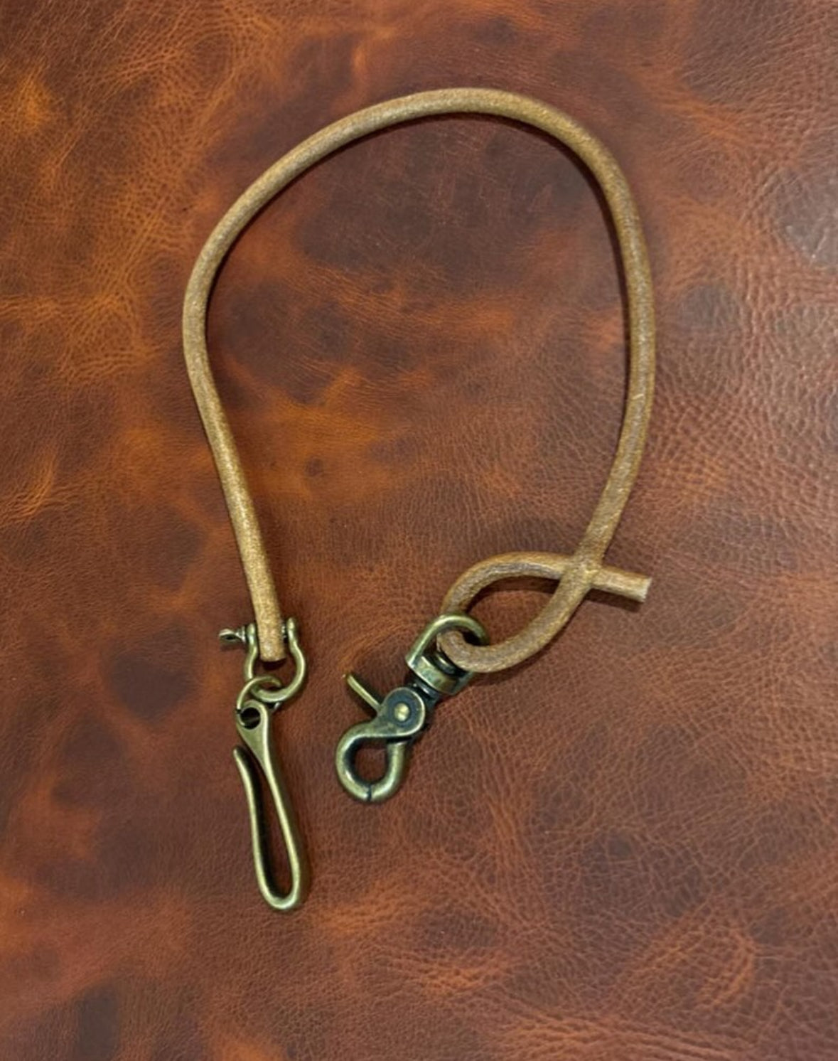 Handmade Round Leather Lanyard with Solid Brass Trigger Snap