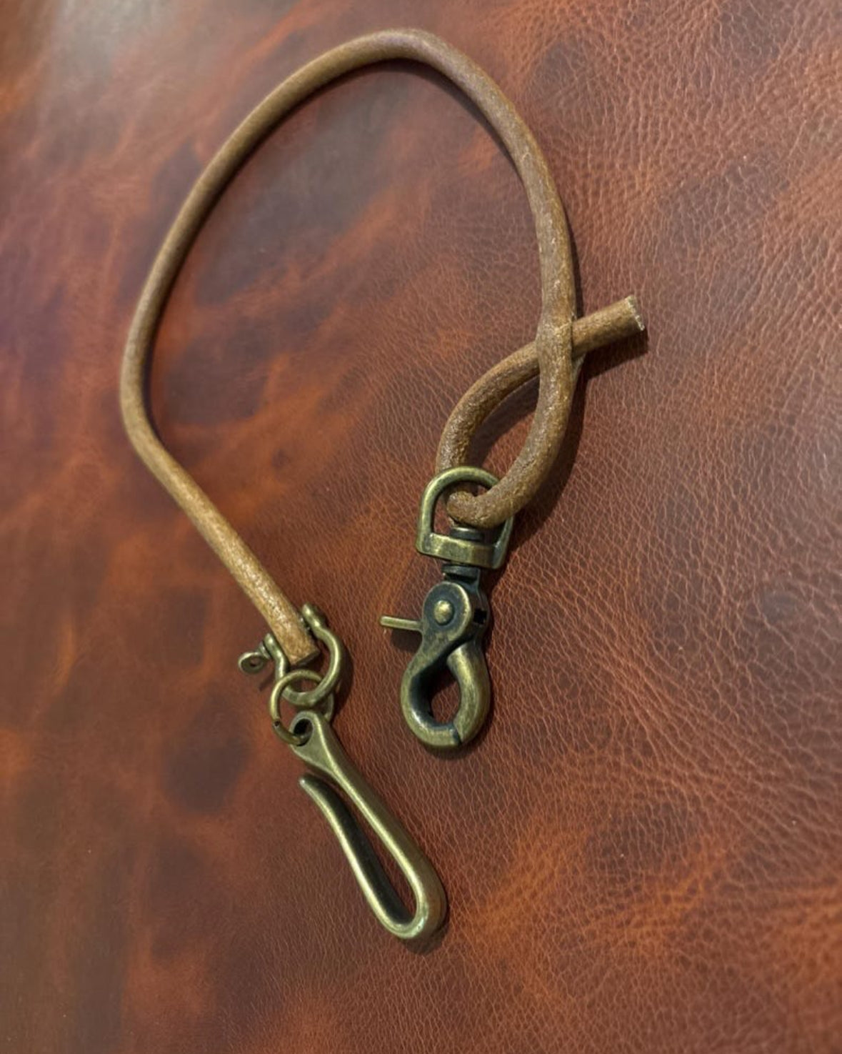 Handmade Round Leather Lanyard with Solid Brass Trigger Snap