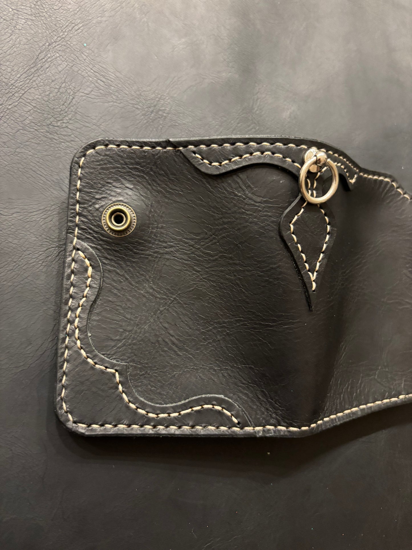 Biker wallet handcrafted using highest quality Black Waxy Vegetable Tanned Leather