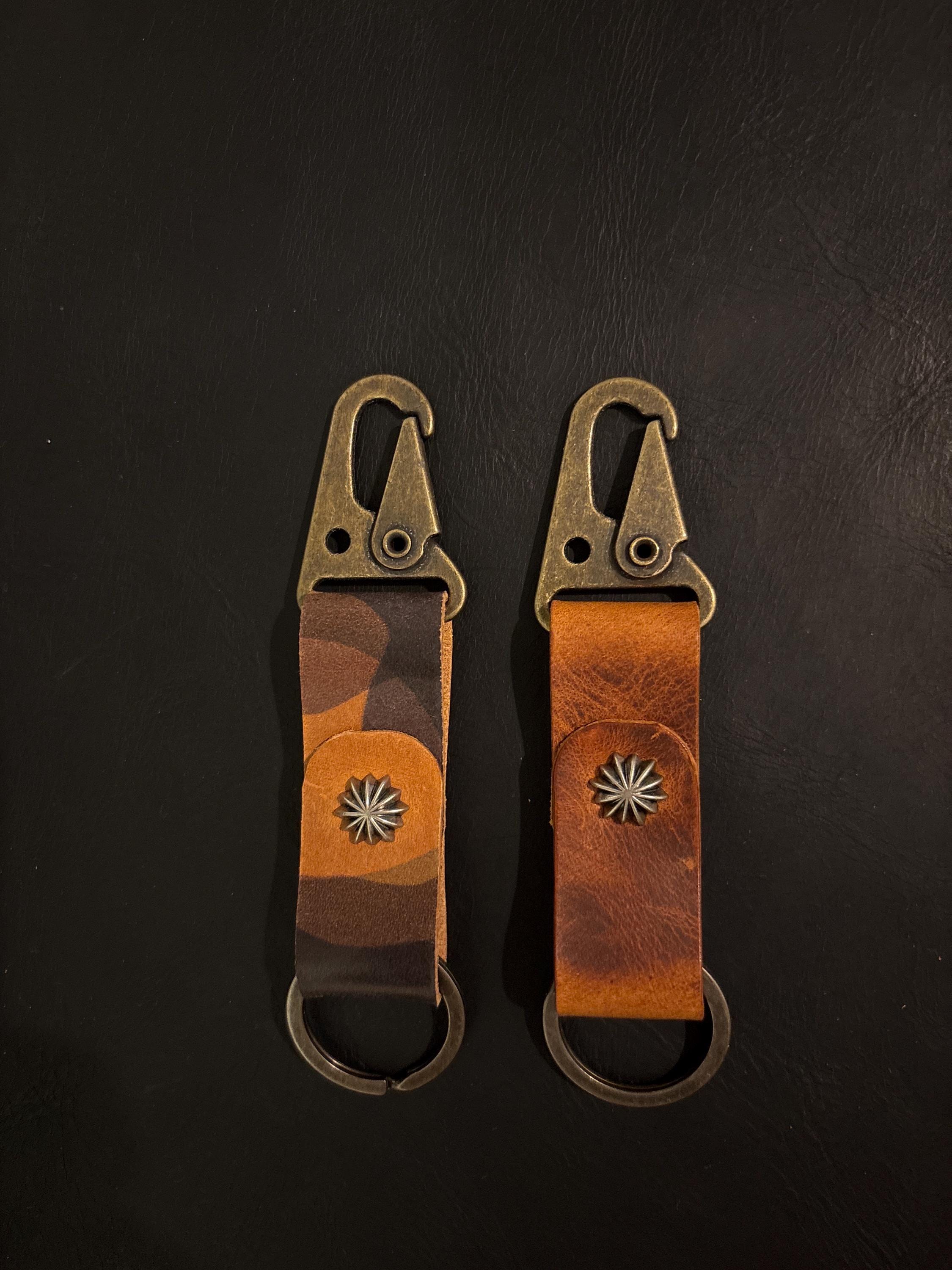 Carabiner key fob, Leather key holder, Leather keyring, Two keyfob in one pack.