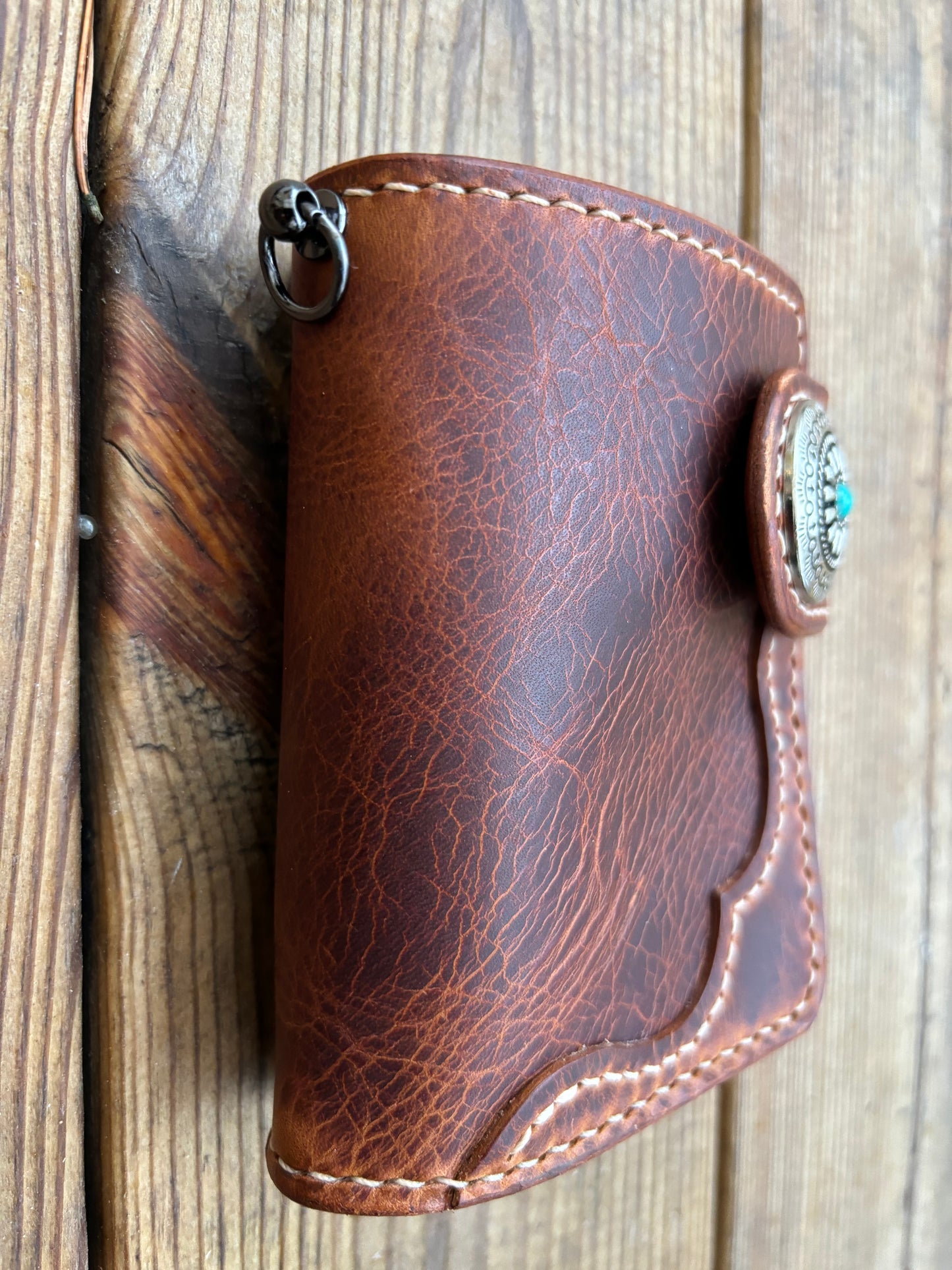 Handmade Biker Wallet, Leather Biker Wallet With Coin purse, Concho Wallet, Leather Chain Wallet handcrafted using Italian Waxy Leather