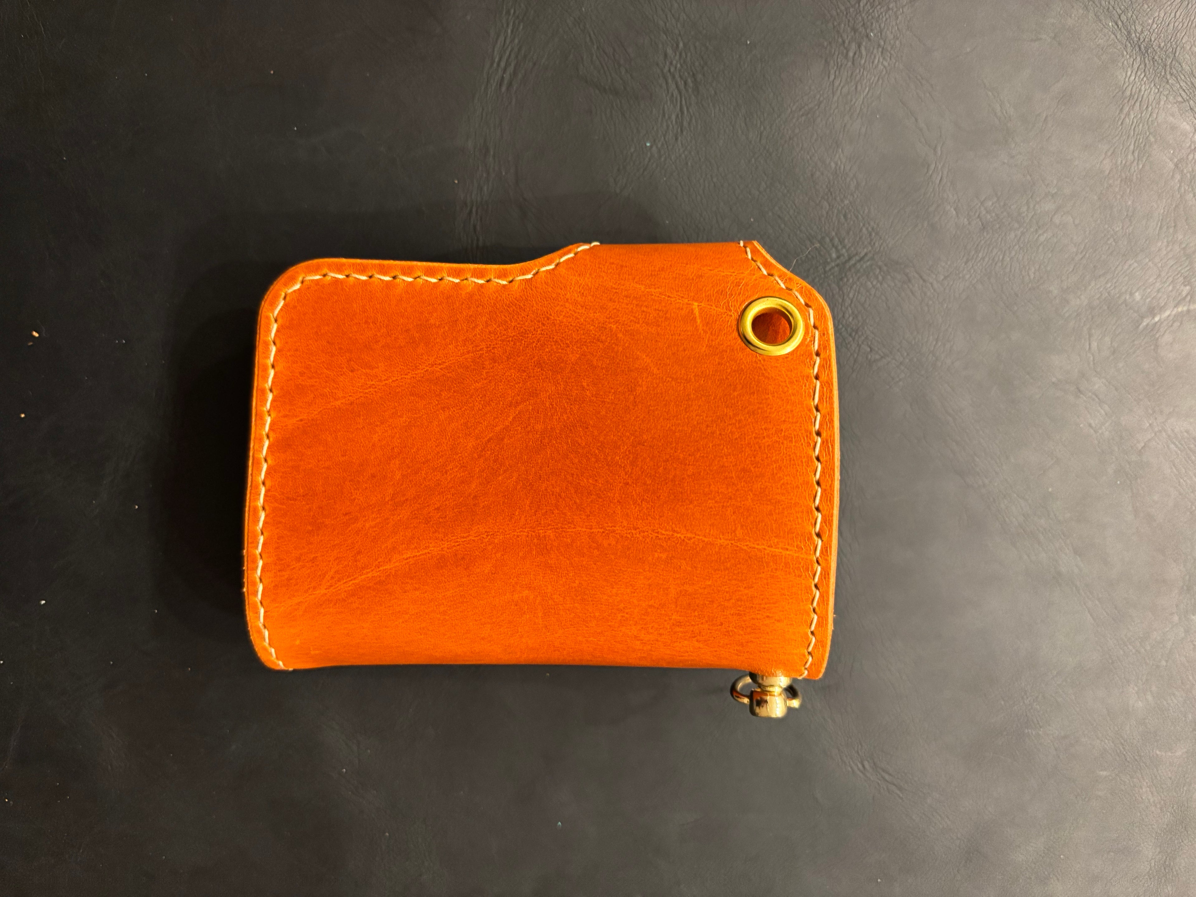 Handcrafted Biker wallet made using Gaucho Oil Orange Vegetable Tanned Leather