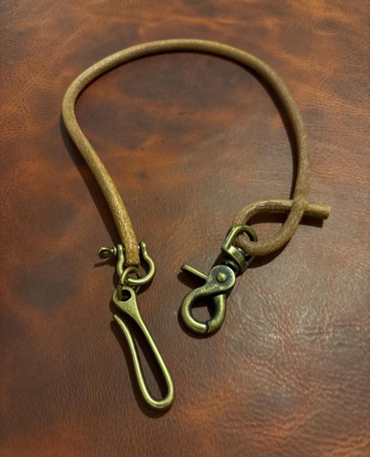 Handmade Round Leather Lanyard with Solid Brass Trigger Snap