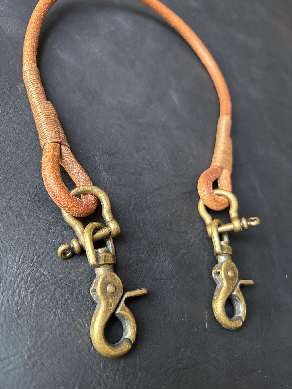 Handmade Round Leather Lanyard with Solid Brass Trigger Snap