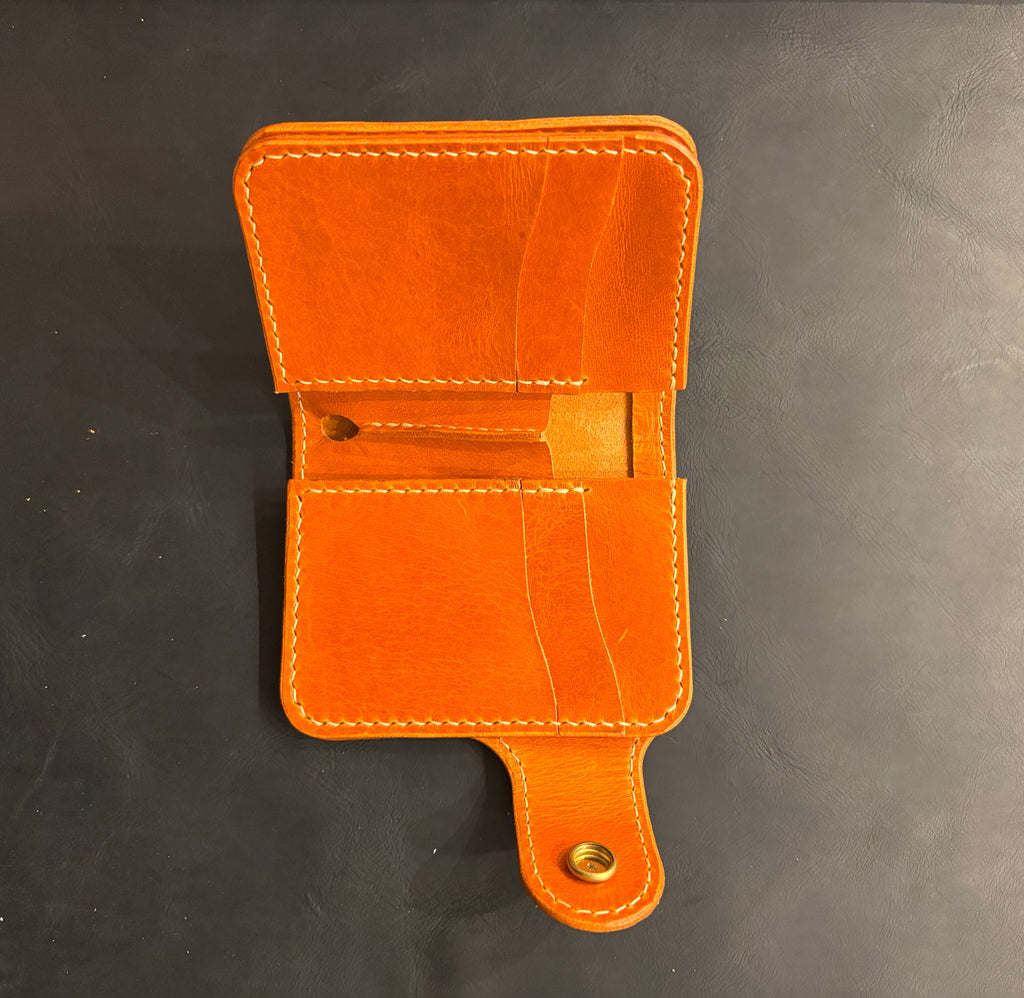 Handcrafted Biker wallet made using Gaucho Oil Orange Vegetable Tanned Leather