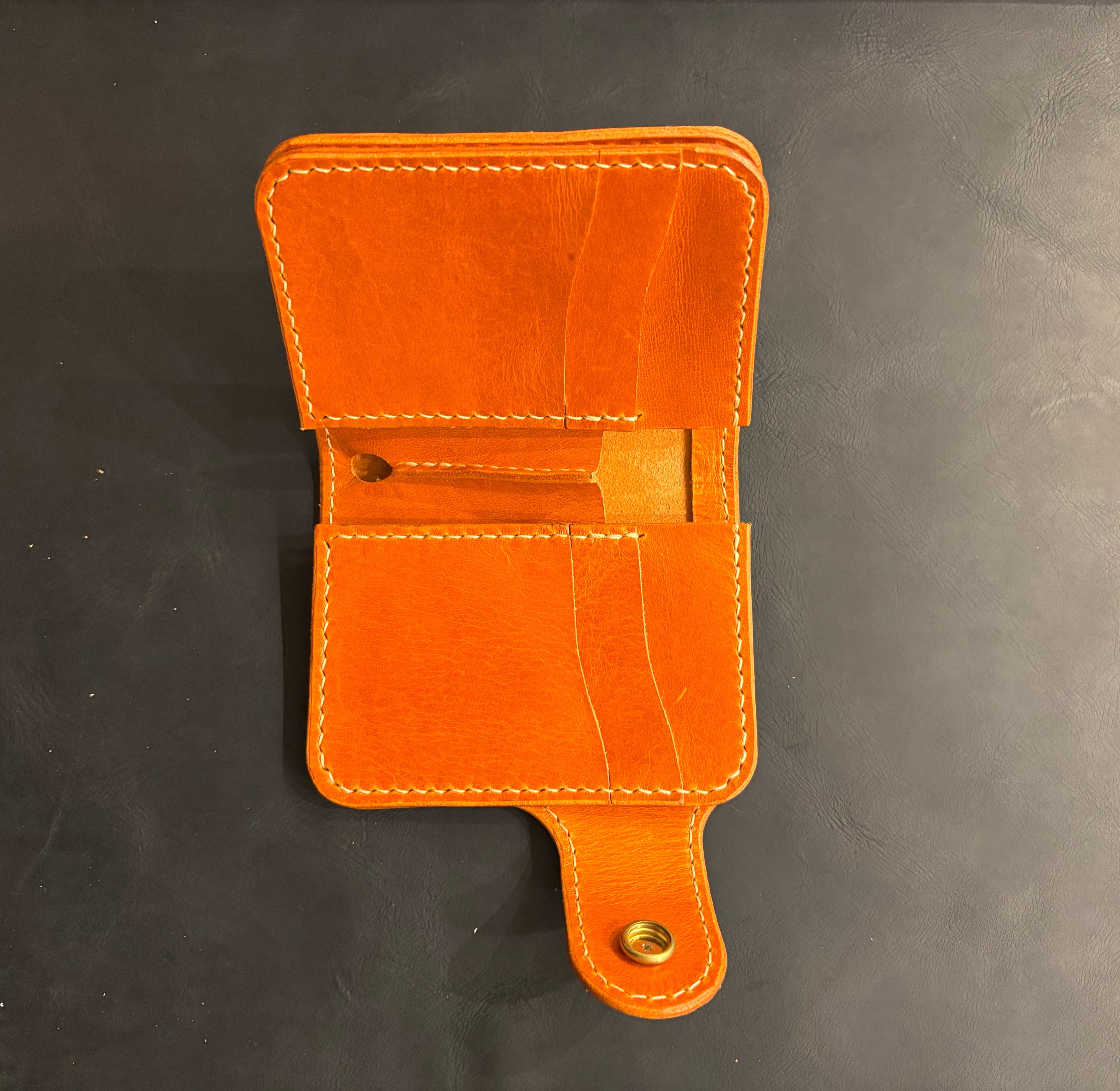Handcrafted Biker wallet made using Gaucho Oil Orange Vegetable Tanned Leather