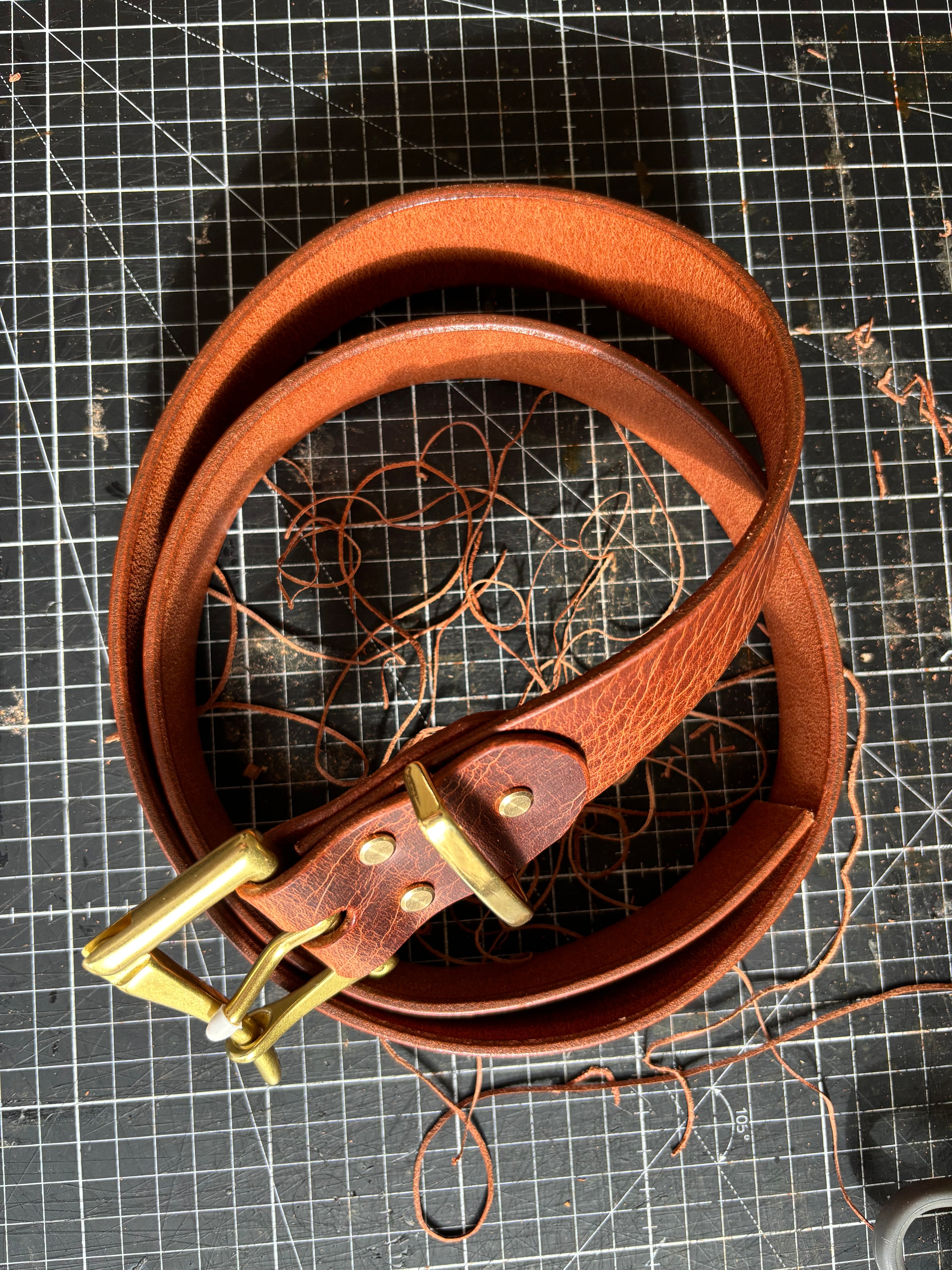 Leather Belt with Solid Brass Fireman Style Quick Release with Matching Brass Belt Keep