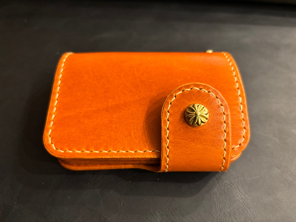 Handcrafted Biker wallet made using Gaucho Oil Orange Vegetable Tanned Leather