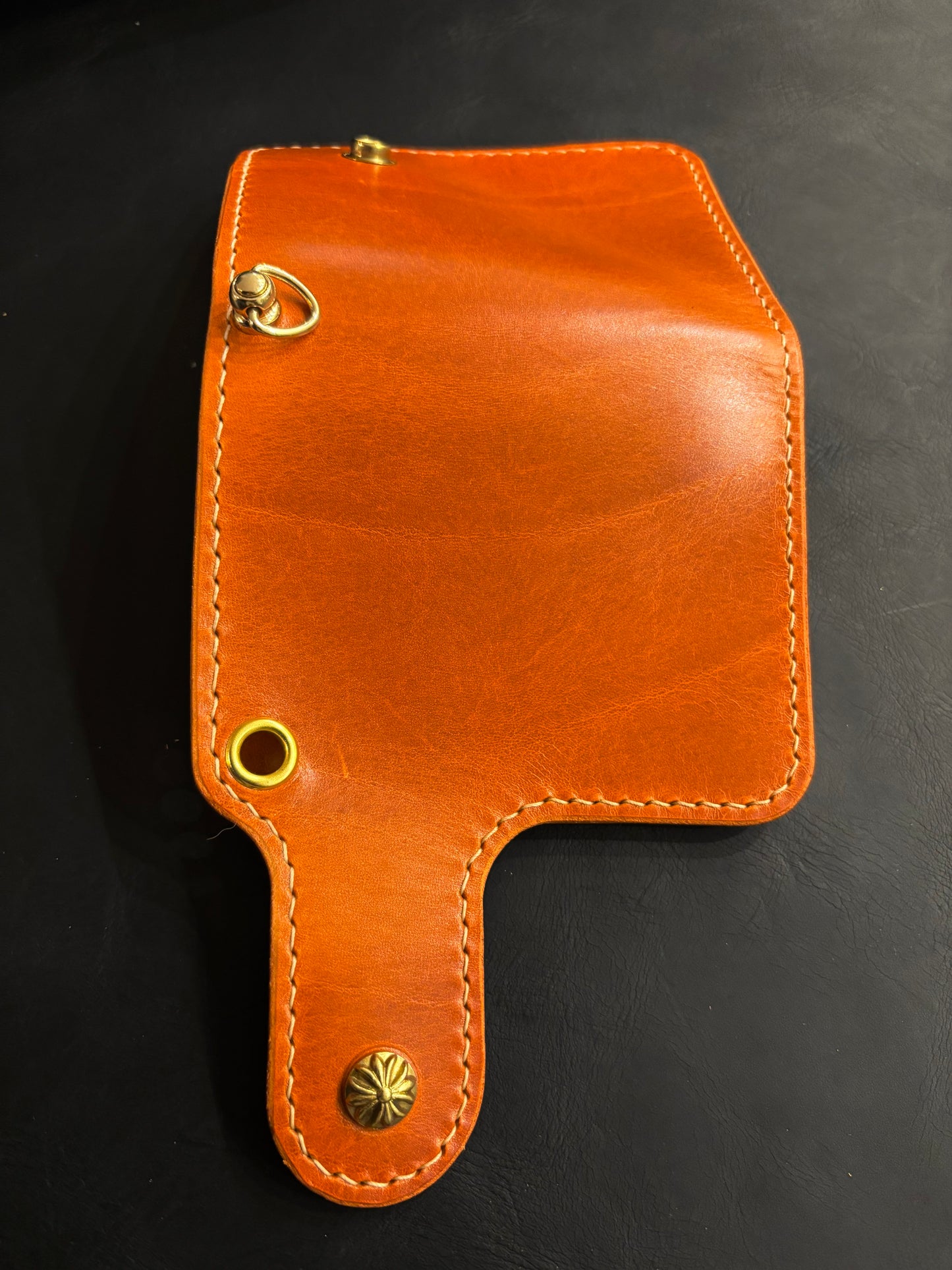 Handcrafted Biker wallet made using highest quality Gaucho Oil Orange Vegetable Tanned Leather