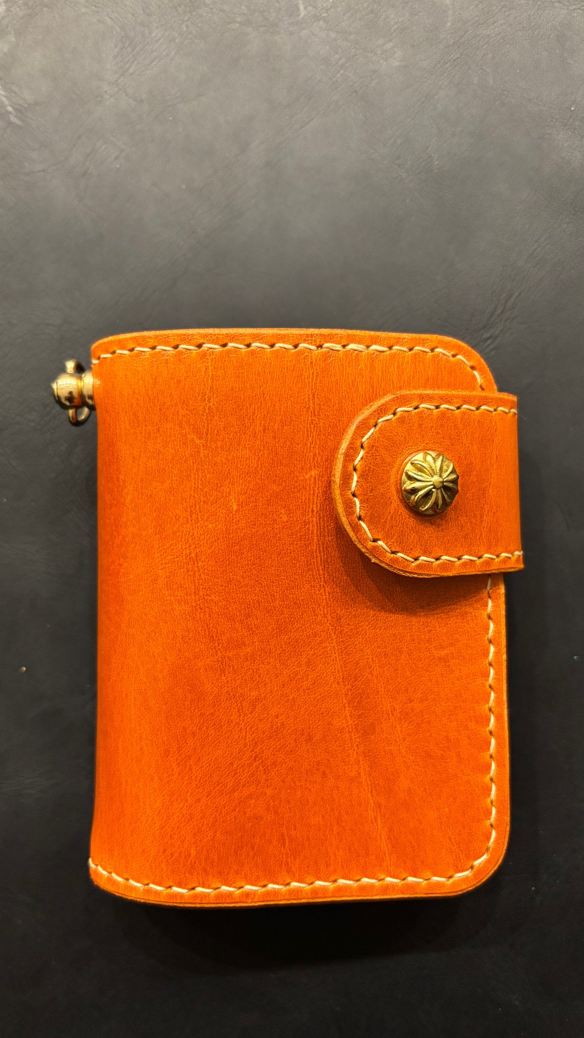 Handcrafted Biker wallet made using highest quality Gaucho Oil Orange Vegetable Tanned Leather