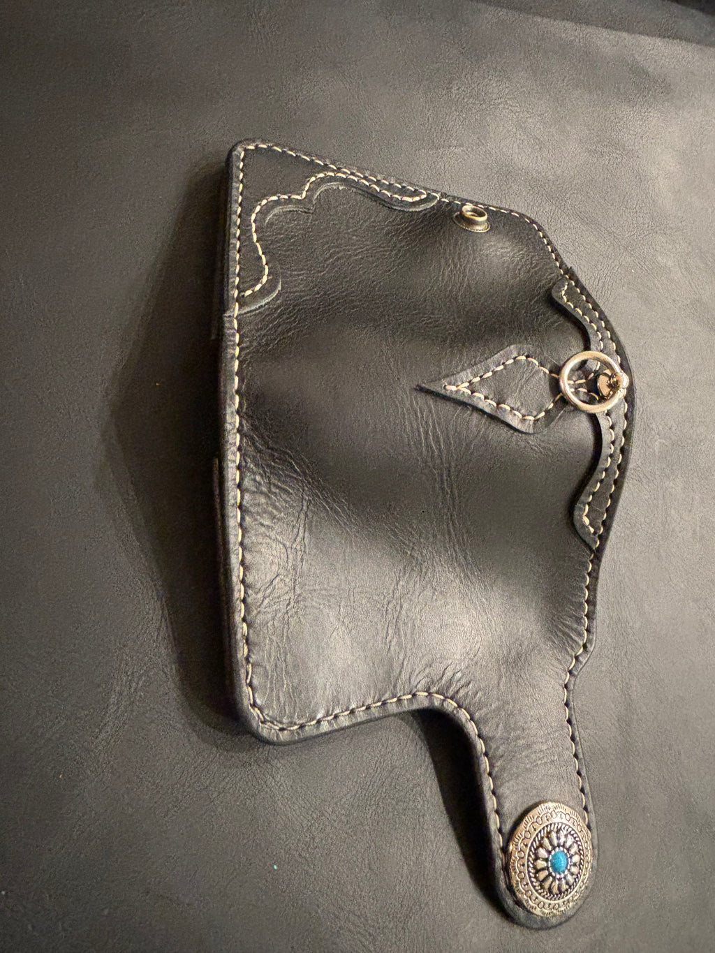 Biker wallet handcrafted using Black Waxy Vegetable Tanned Leather