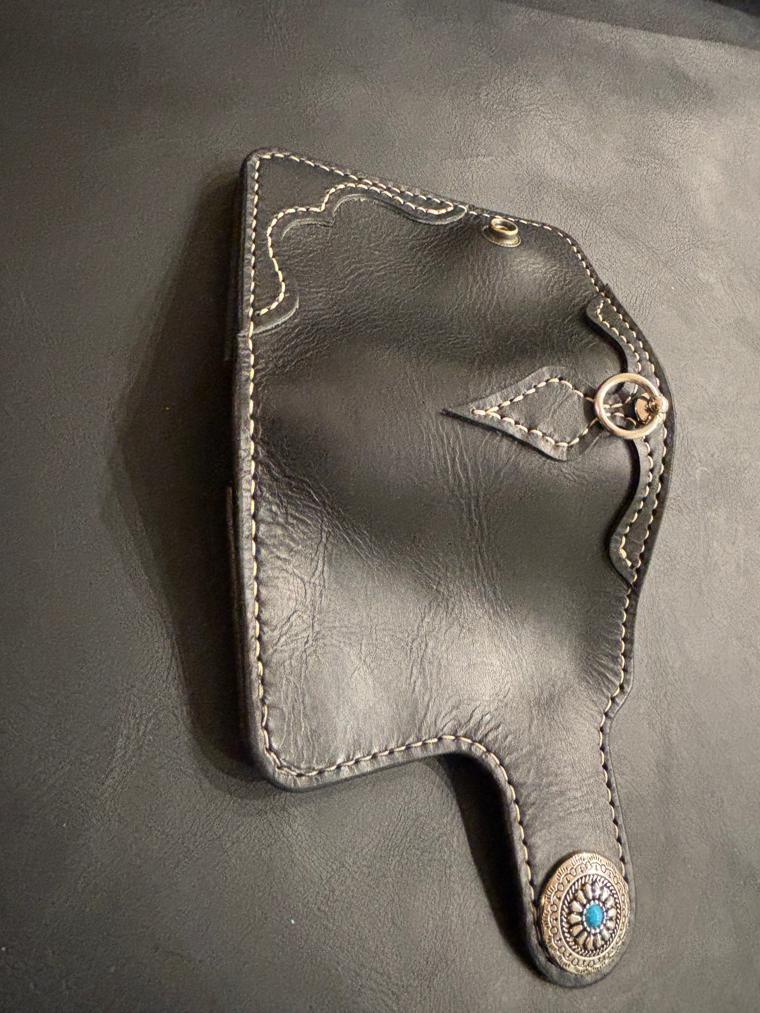 Biker wallet handcrafted using Black Waxy Vegetable Tanned Leather