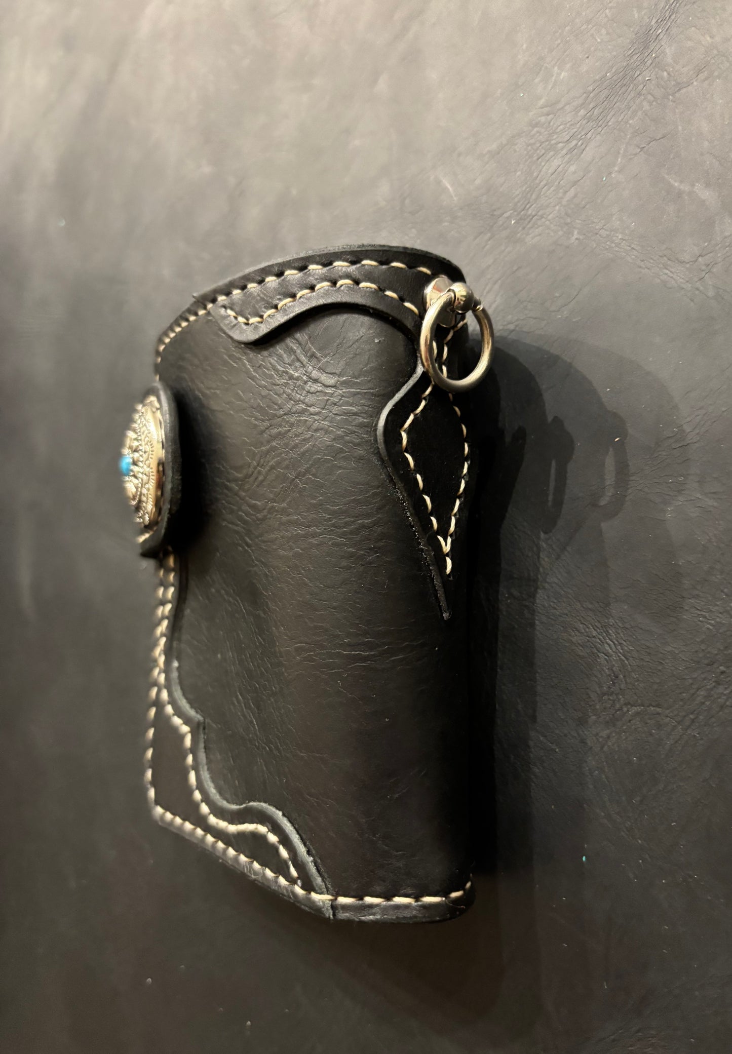 Biker wallet handcrafted using highest quality Black Waxy Vegetable Tanned Leather