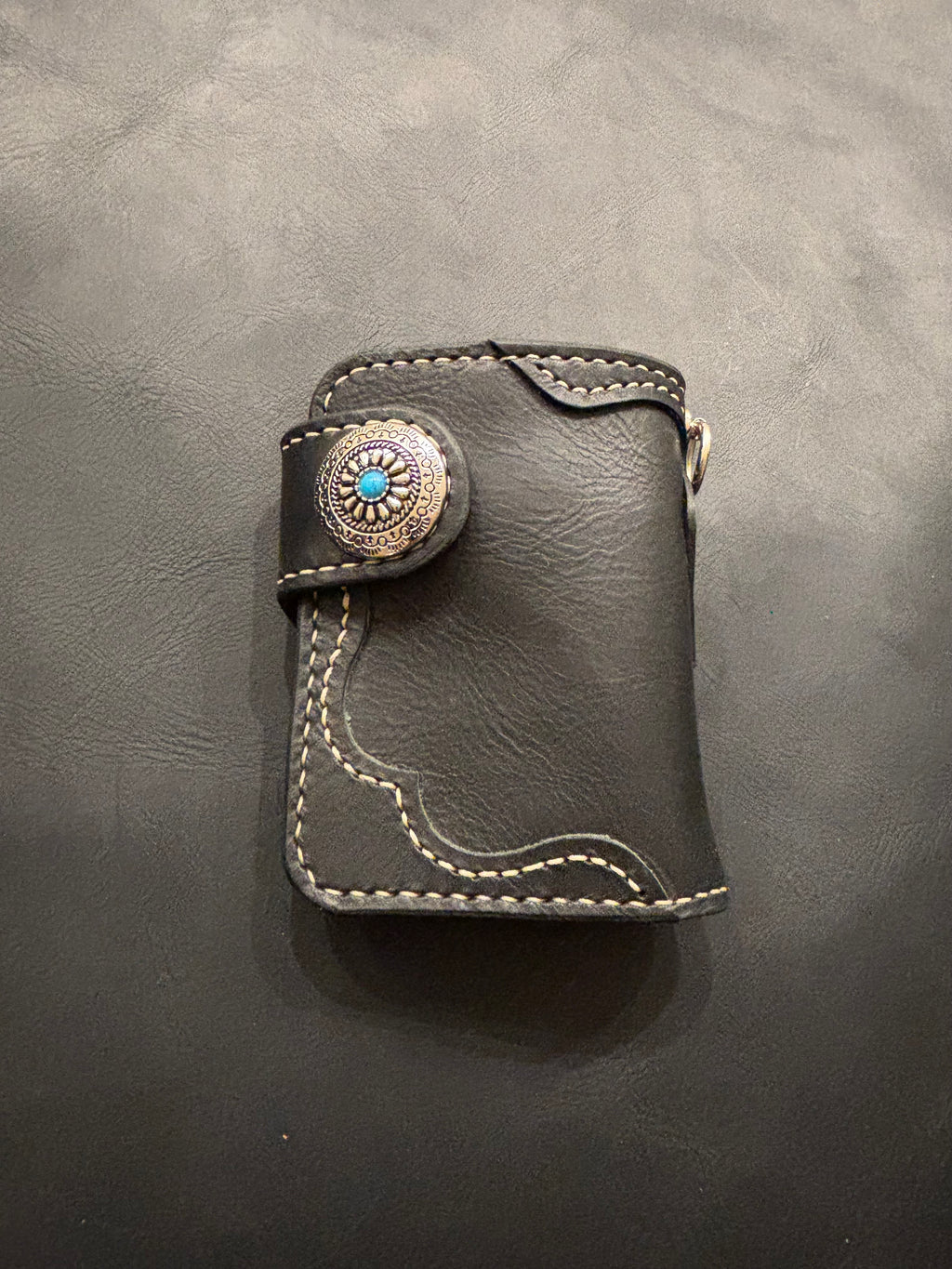 Biker wallet handcrafted using Black Waxy Vegetable Tanned Leather