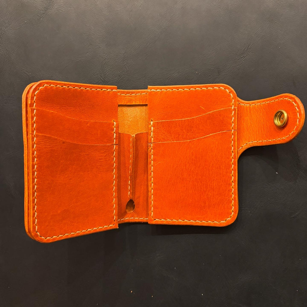 Handcrafted Biker wallet made using Gaucho Oil Orange Vegetable Tanned Leather