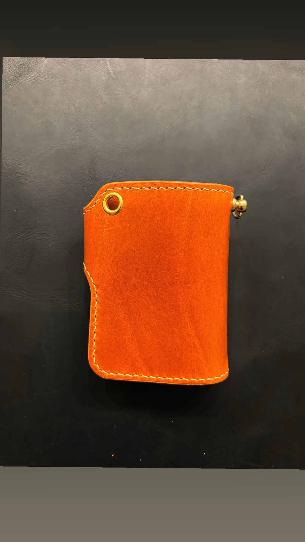 Handcrafted Biker wallet made using Gaucho Oil Orange Vegetable Tanned Leather