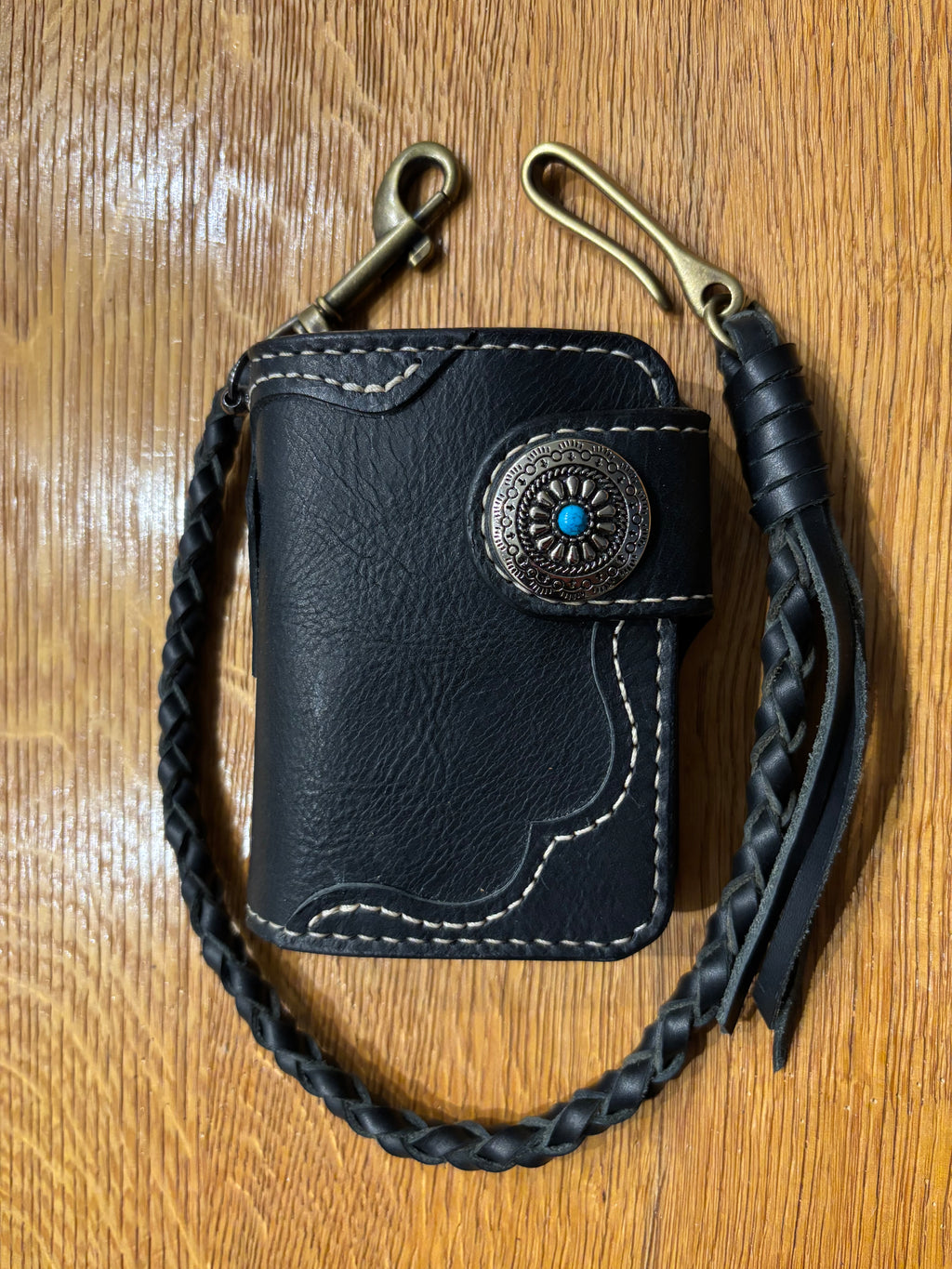 Handmade Biker Wallet, Leather Biker Wallet With Coin purse, Concho Wallet, Leather Chain Wallet handcrafted using Italian Waxy Leather