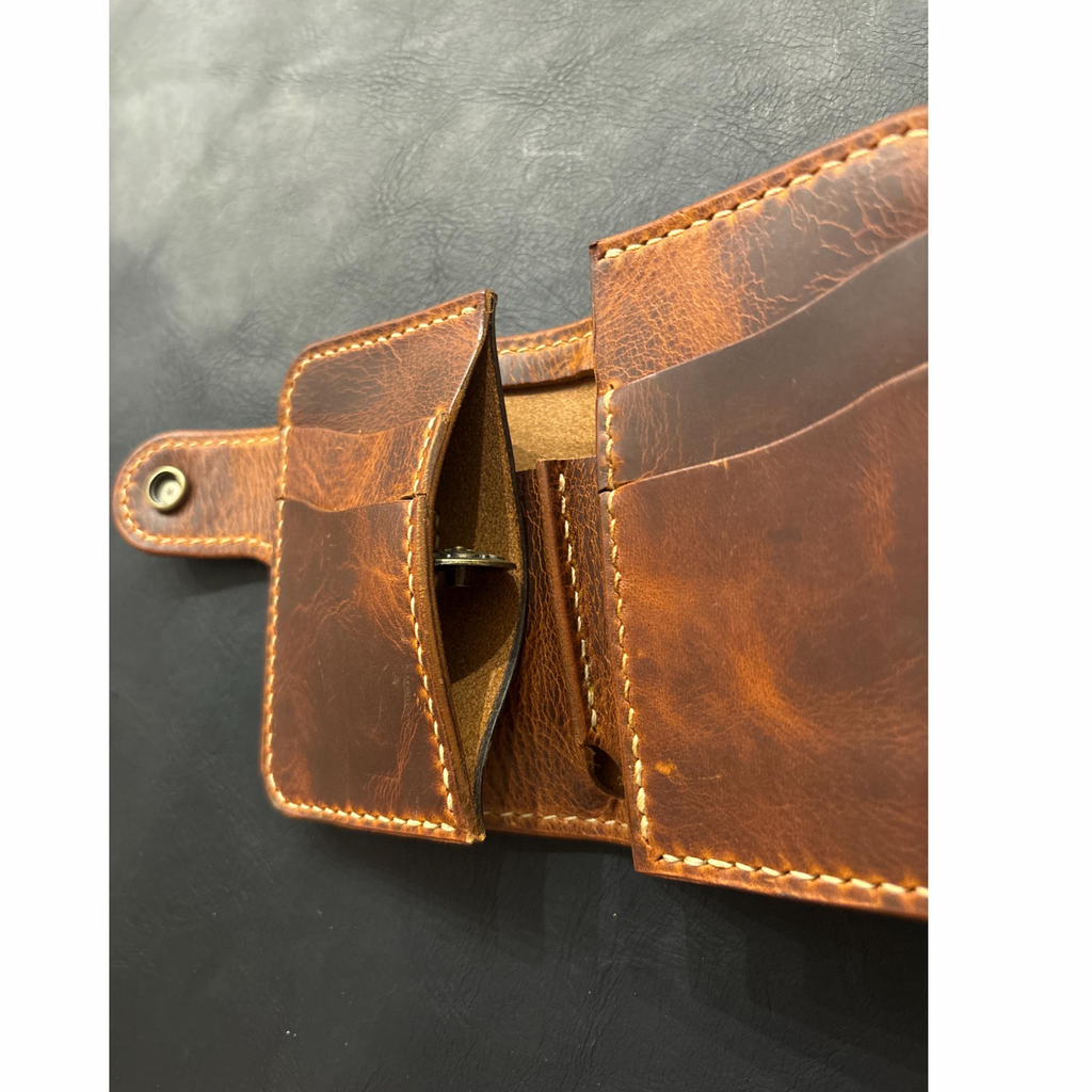 Handcrafted Biker wallet out of the highest quality Waxy Vegetable Tanned Leather