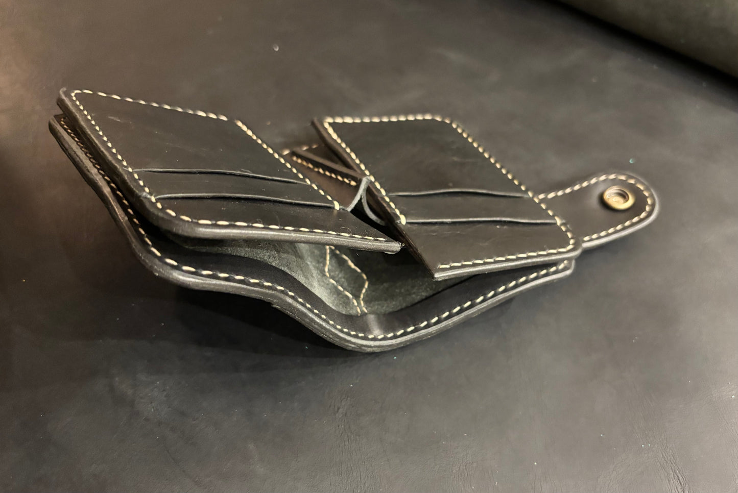 Biker wallet handcrafted using highest quality Black Waxy Vegetable Tanned Leather