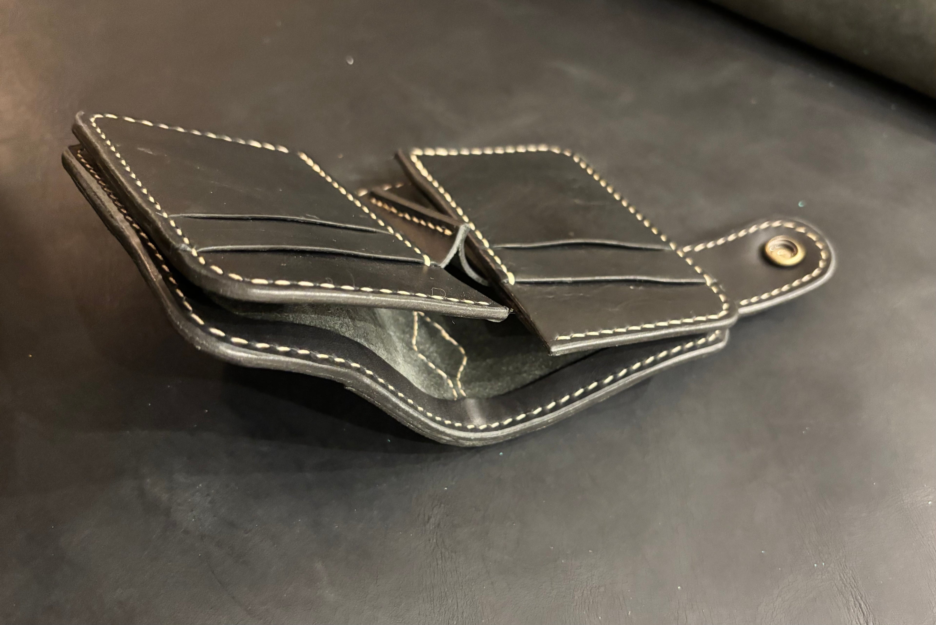 Biker wallet handcrafted using Black Waxy Vegetable Tanned Leather