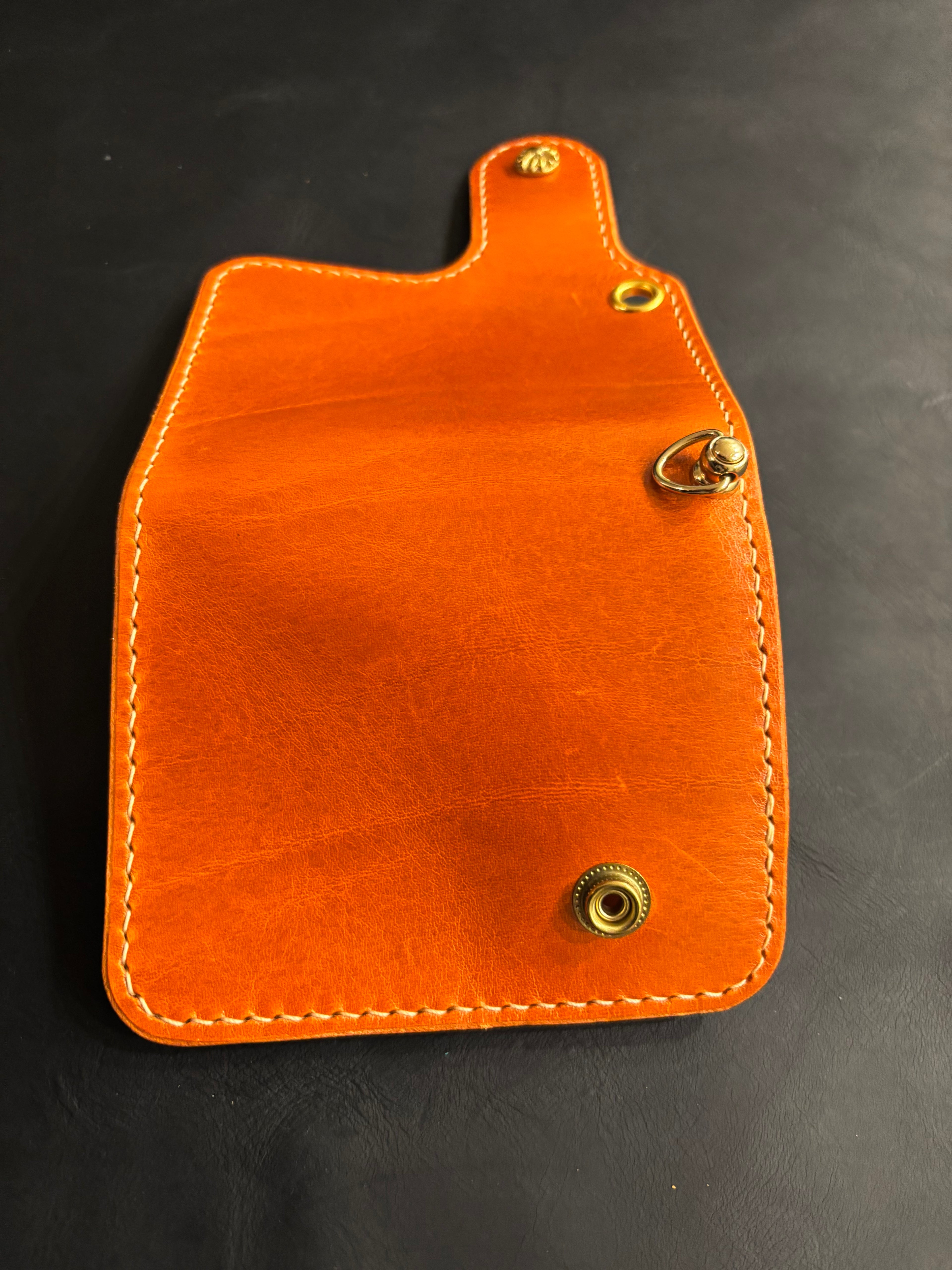 Handcrafted Biker wallet made using Gaucho Oil Orange Vegetable Tanned Leather