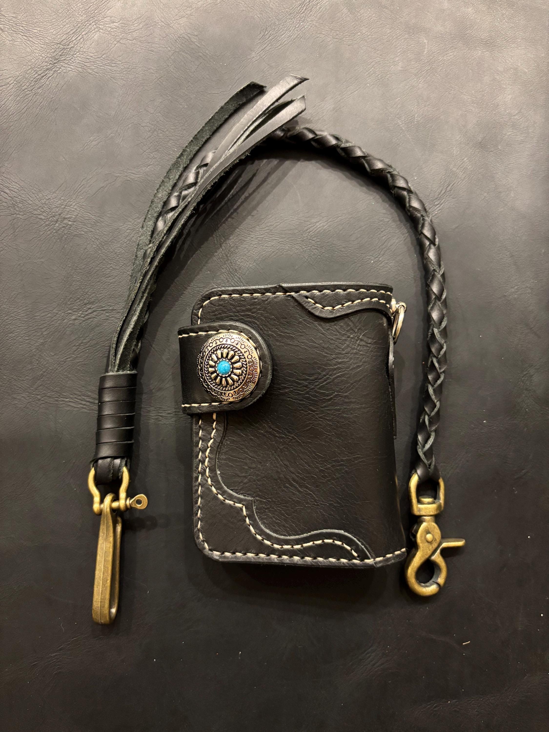 Biker wallet handcrafted using Black Waxy Vegetable Tanned Leather