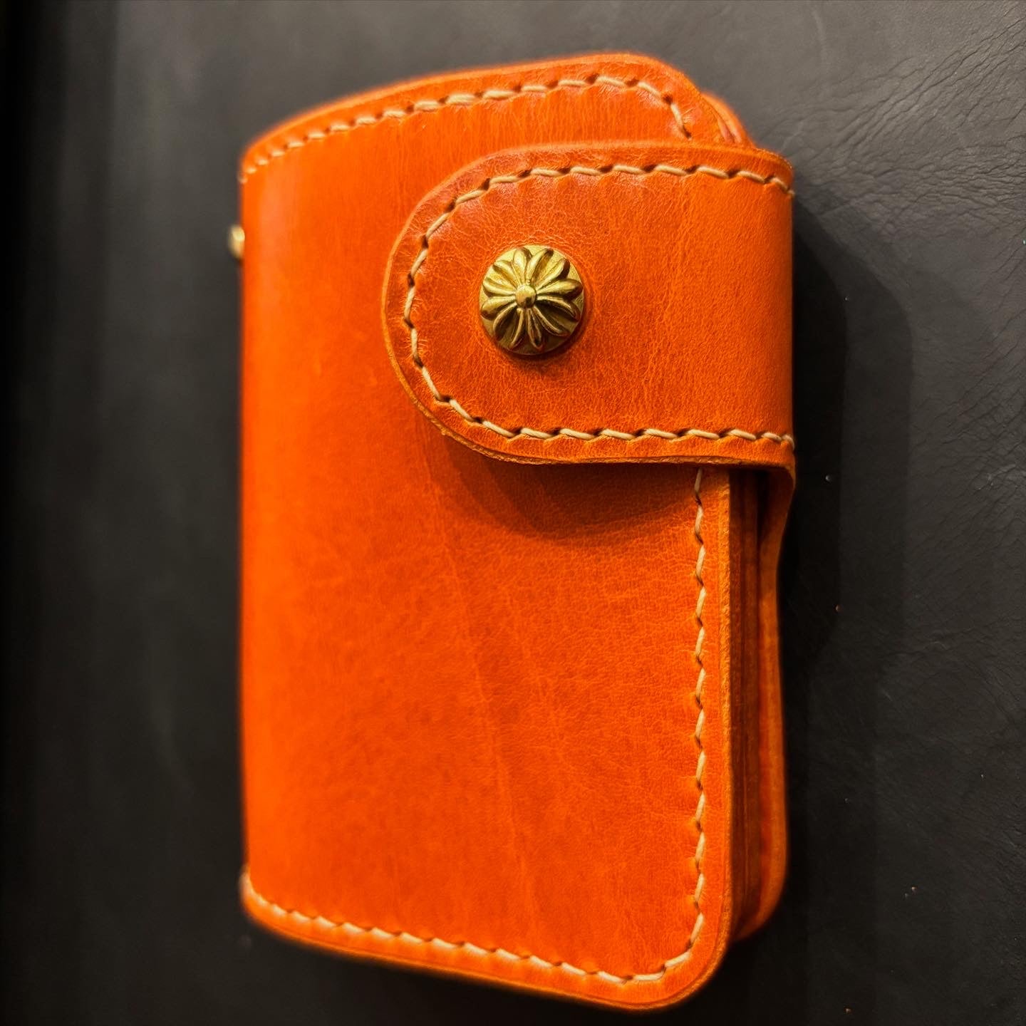 Handcrafted Biker wallet made using highest quality Gaucho Oil Orange Vegetable Tanned Leather