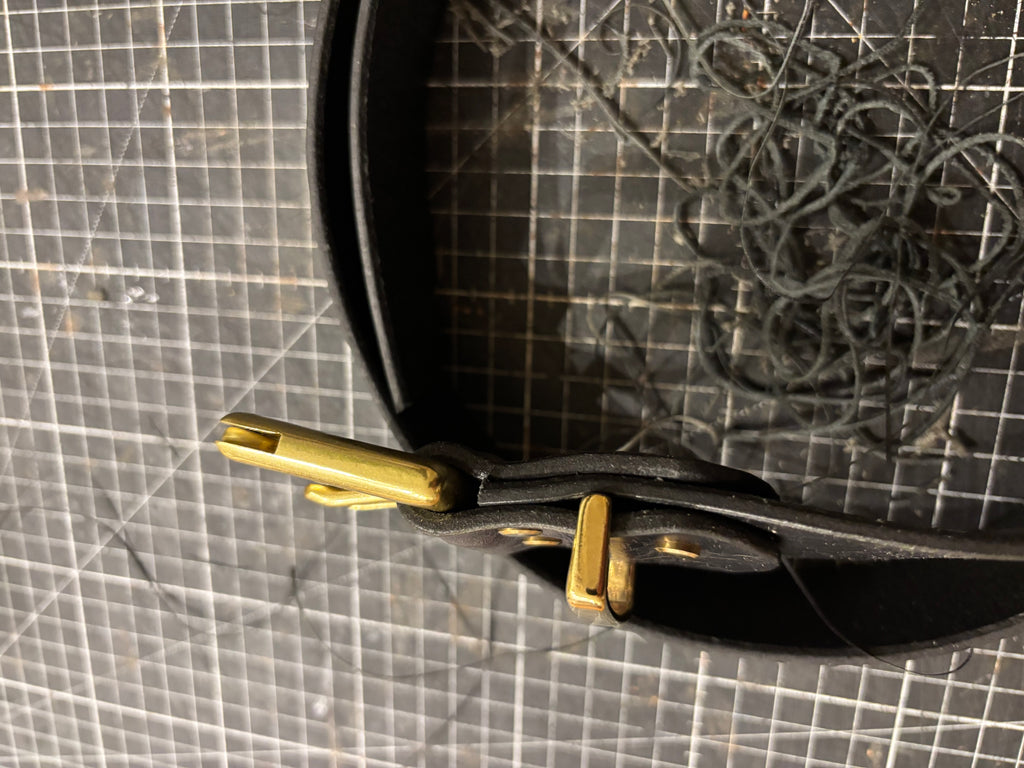 Leather Belt with Solid Brass Fireman Style Quick Release with Matching Brass Belt Keep