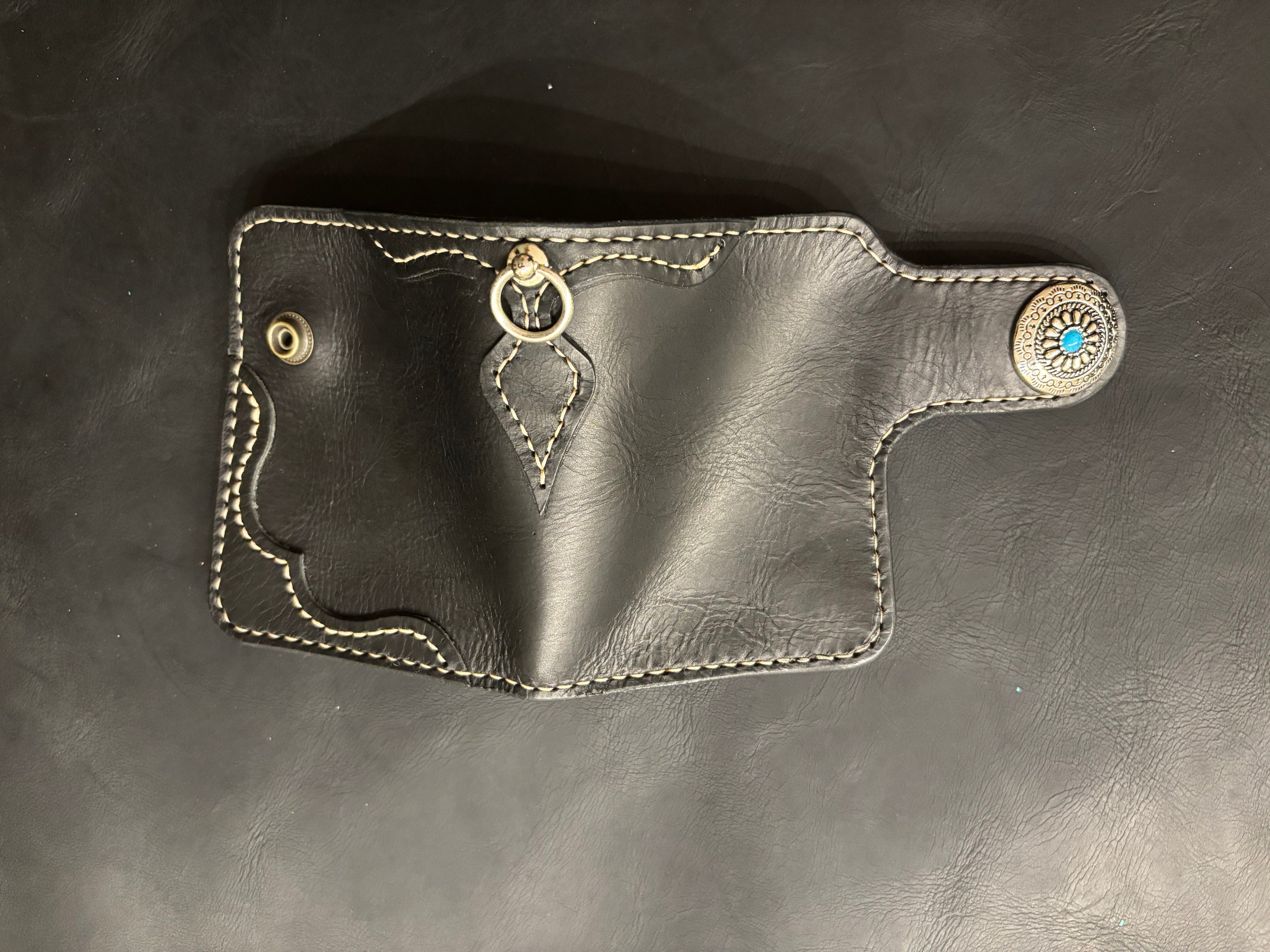 Biker wallet handcrafted using Black Waxy Vegetable Tanned Leather
