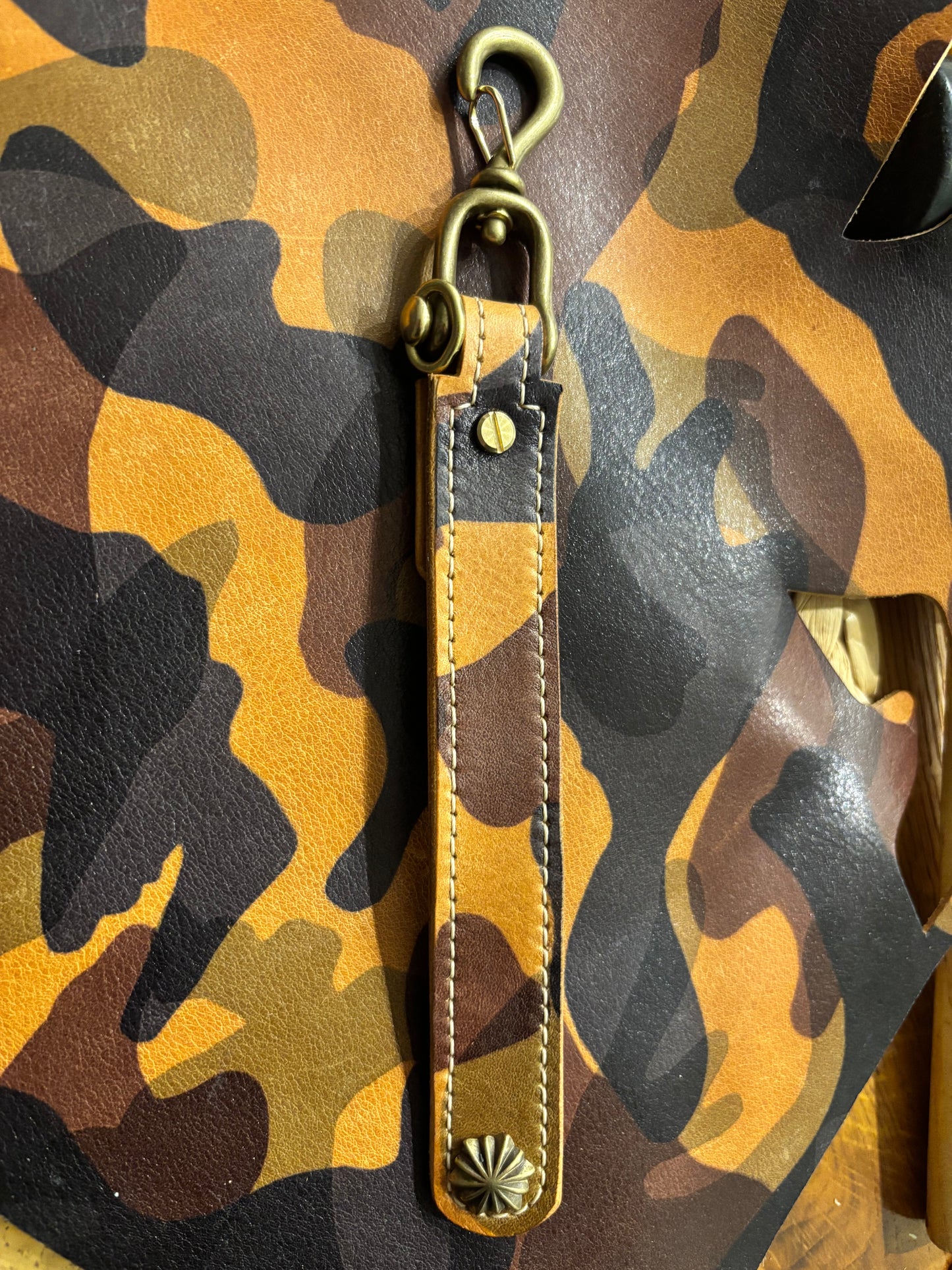 Handcrafted Leather Key Belt Loop using EL VAQUERO Italian Camo Leather