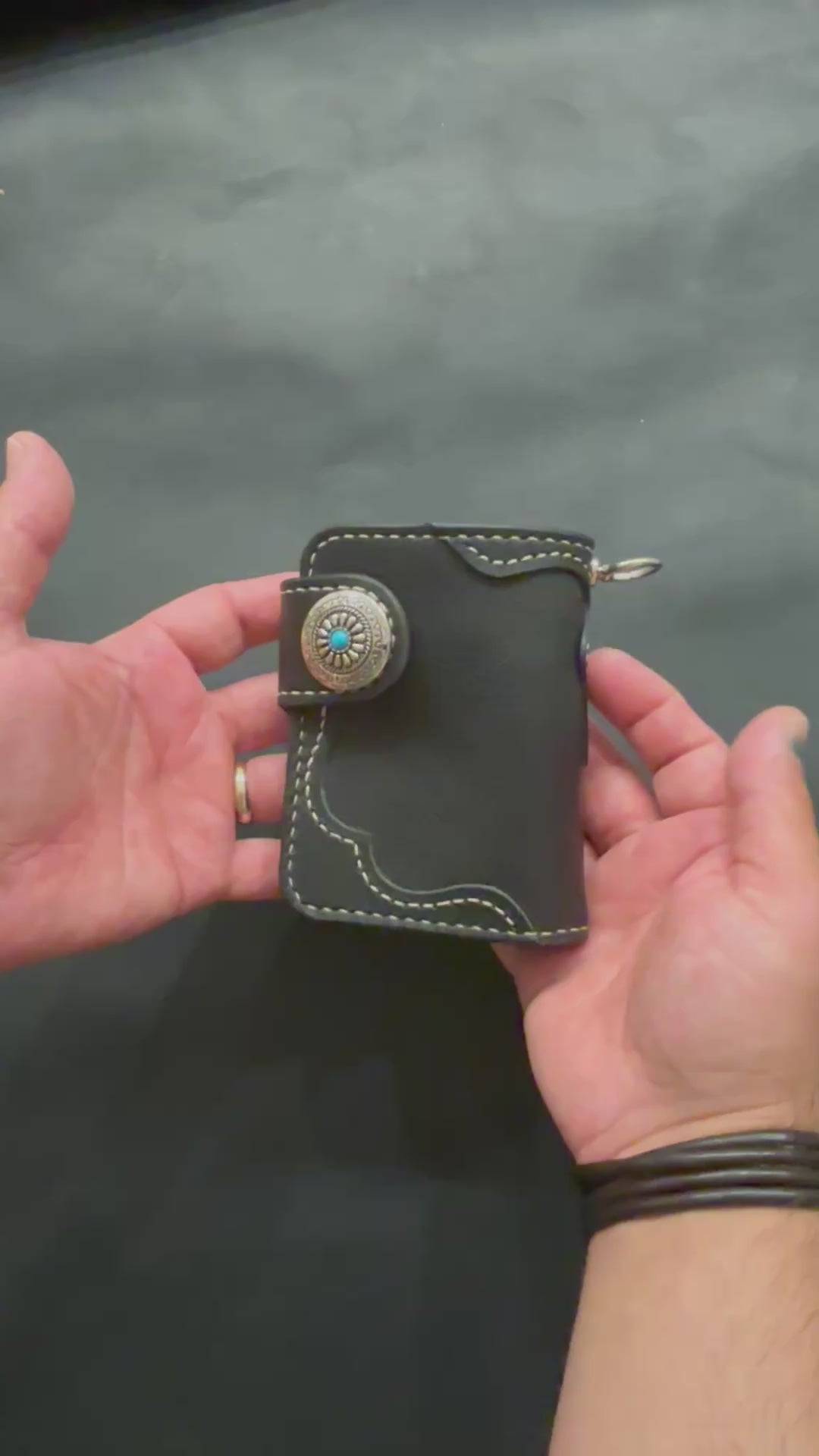 Biker wallet handcrafted using Black Waxy Vegetable Tanned Leather